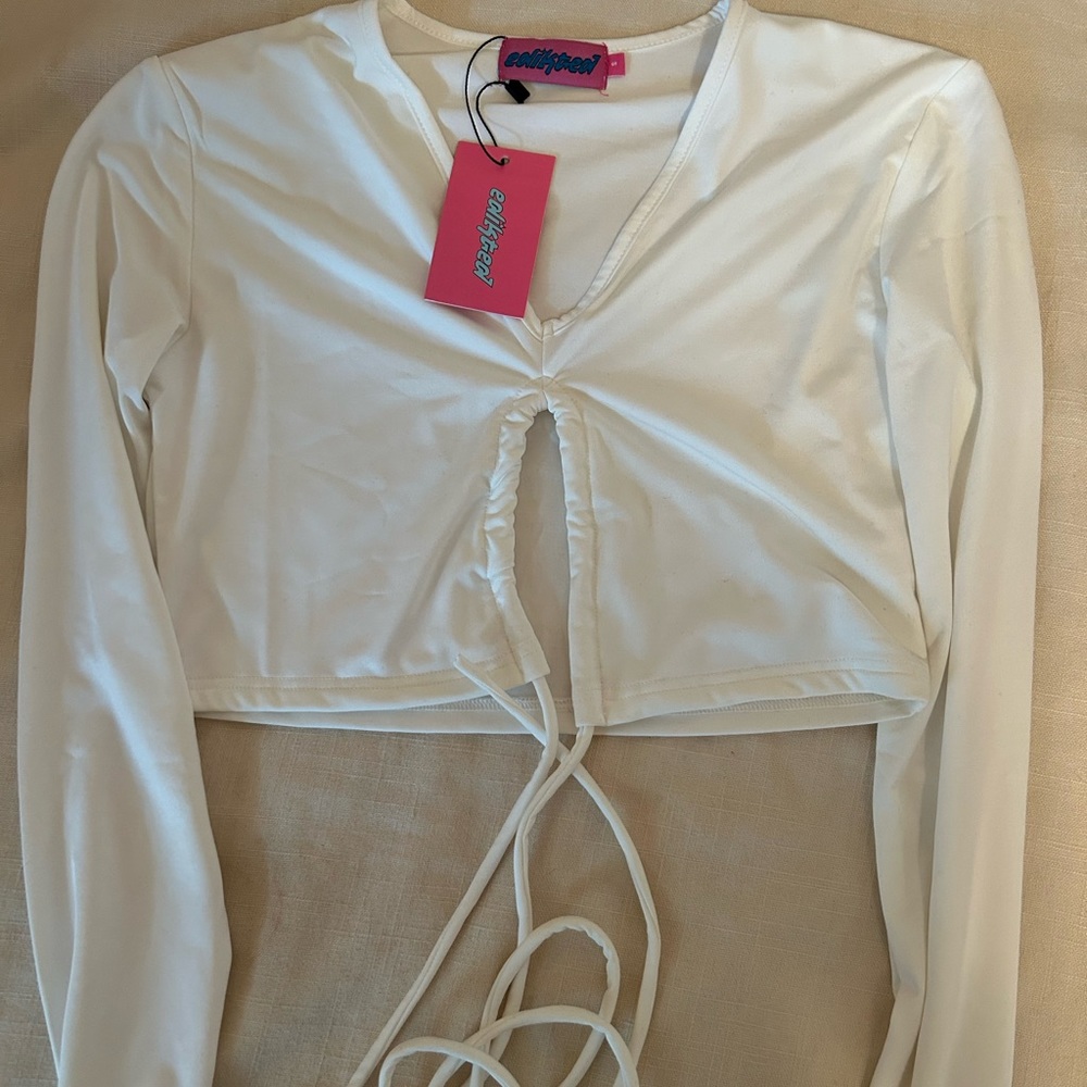 Edikted white long sleeve cropped going out top